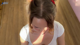 Blowjob from stepsister. Lost a bet and got cum on her face