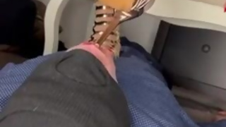 High heels femdom feet worship slave.