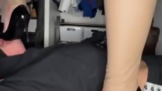 Mistress trampling her slave and let him suffer under her sharp heels. -Full vid on OF.