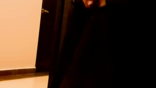 Amateur crossdresser play in hotel with open door and cum