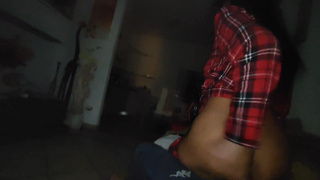 Wife in pajamas fucks a friend in silence while her husband is in the room