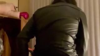 Selffuck with huge dildo and big cumshot and swallow