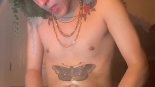 Big dick sissy femboy solo stroking and cumming