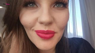 Pink lipstick mouth worship with tongue tease