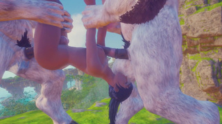 2 Furry energetic double anal for Futa Olivia and cum on belly