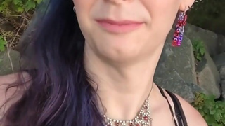 Hot t4t goth punk trans woman goes to the park with a big glass plug