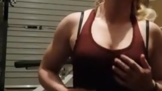 Muscular blonde striptease