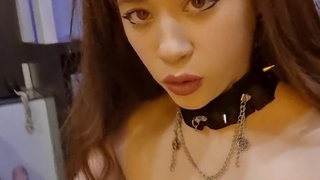 Sexy girl spits and tramples her cuckold slave's food