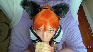 Real Life Hentai - Uniform Cosplay Redhead Teen Pawg Fucks Senpai & his Big Cock - Bambi Bluu