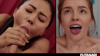 Hot futanari chicks jerking off until cum explosion