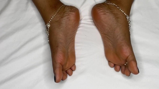 Black Foot Goddess Masturbates, Fucks White Cock & Cum Shot on Feet