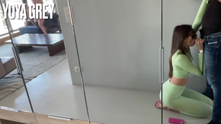 Horny Brunette Babe Gives Blowjob to Cameraman during Anal Sex Scene with Pissing