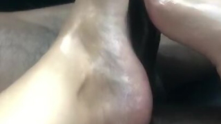 Car footjob huge cumshot