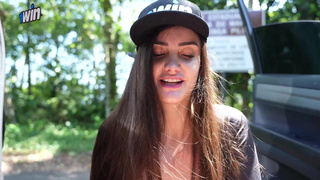 Busty brunette showing off and giving a blowjob on the avenue | Victoria RC | LP Produções