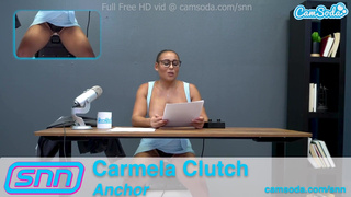Camsoda News Network Reporter reads out news as she rides the sybian