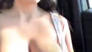 Horny Big Titied MILF pulls over to masturbate on public street