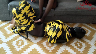 Mistress Julia - Femdom - My slave rewarded with a Footjob in pantyhose