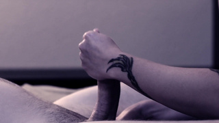 Slave tied to bed and made to cum in femdom handjob