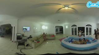 teen latina lesbians oil wrestling with their big booty step-sisters in VR