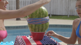 camsoda teens with big ass and big tits make a watermelon explode with rubb