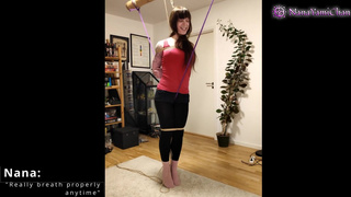 Crotch rope and neck rope predicament. Girl tiptoes as thanks for 500 subscribers!