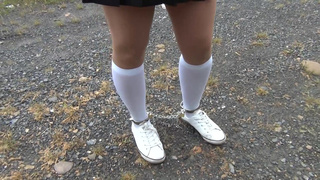Schoolgirl white knee socks AND ANKLE CUFFS / SHACKLES handcuffs