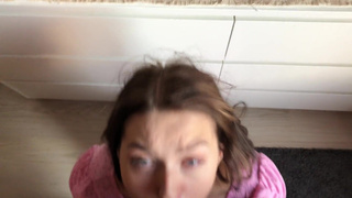 POV. SLOBBERING SUCK so he cum ON MY FACE. BIG CUMSHOT and cute girl with BIG NATURAL TITS.