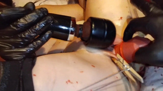 Lady Shock - candle dildo, clothespin and vax