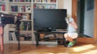 Exciting the TV technician with my sexy feet I had to give him a blowjob