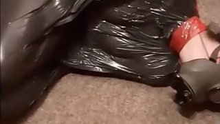 Slave girl gasmasked bondage in trashbag vacum experiment