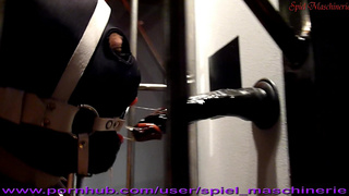Dildo deepthroat lessons ring gagged slut in cage
