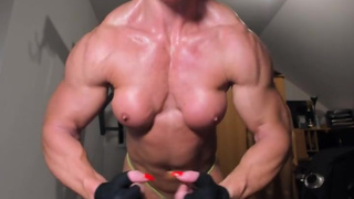 pumped sweaty upperbody sweaty flexing muscle body after chest shoulders biceps pump ..