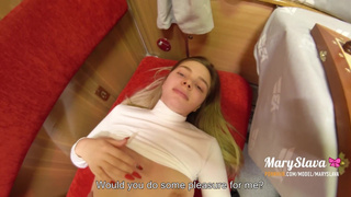 Sexy stranger girl was fucked in public train, after losing in chess