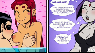 Starfire fucked by Robin in a public pool and Raven sees them and gets excited