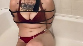 Look at this Tattooed Sub Tied Up, Cleave Gagged, Struggling in the Shower ????