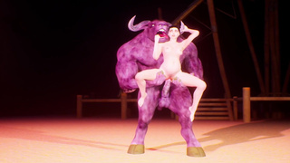 Pregnant girl and furry monster minotaur