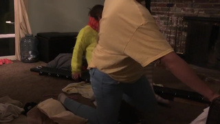 Sweater sissy gets introduced to diapers. (Diapers training)