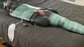 Latex Sub Bound with Catheter, Estim, and Facesitting