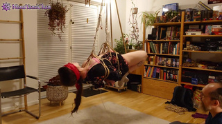 Trailer: Girl Blindfolded in Shibari Face up Suspension!