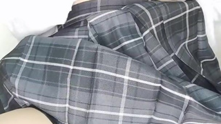 JK uniform girl masturbates and can't hold back and squirts and pees a lot Uncensored Japanese