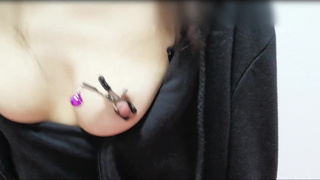 Masturbation of a teenage girl who wants someone to attack her nipple