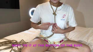 Japanese Cute adult shop clerk teach simple bondage that anyone can do