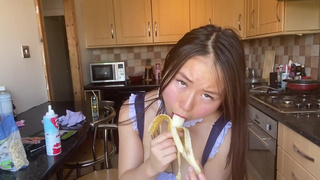 Good morning have your cute asian girlfriend for breakfast in kitchen POV
