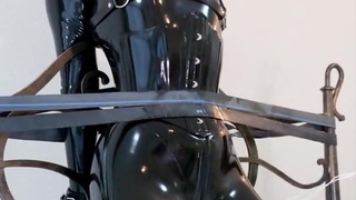 Bondage rubber doll with electric shock and magic wand