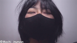 A girl in Japanese school swimwear masturbating, penetrated her wet little pussy hard