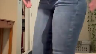 SO DESPERATE!! Wetting in tight jeans with MOANING