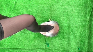 Watching Japanese beauty trampling by high heel from above!