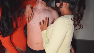 Two sluts commit to the muscular muscular miki m man by handjob