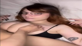 Uses His Girlfriend's Big Tits To Jerk Off