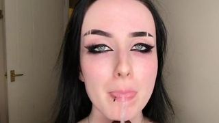 Choking myself within an inch of my life on a big black dildo